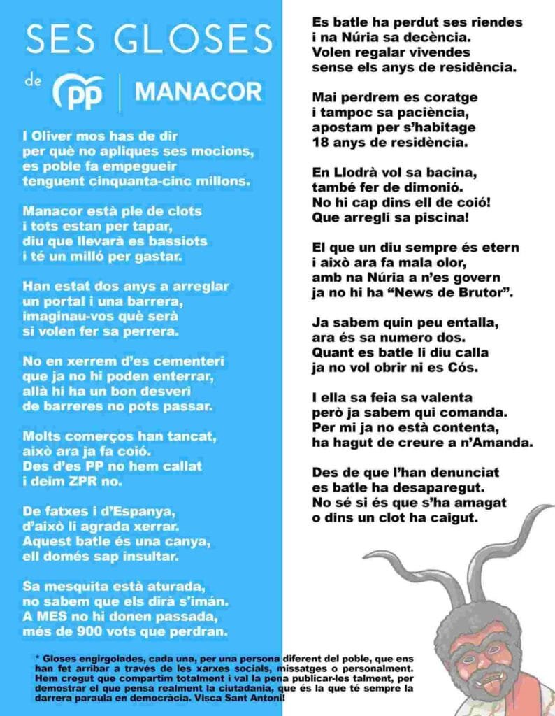 Gloses Sant Antoni PP Manacor 2026 crítica PSOE