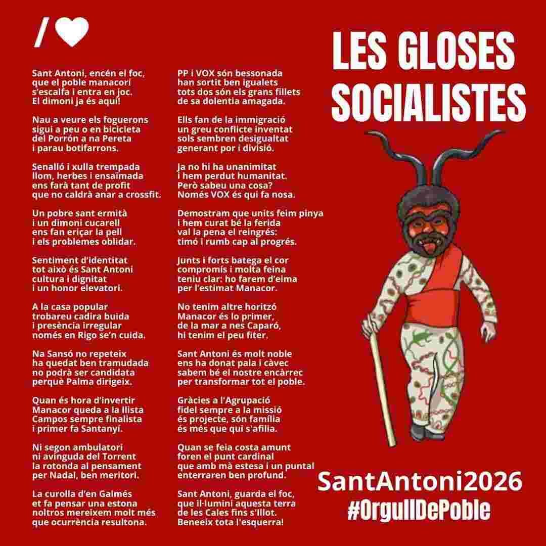 Gloses PSOE Manacor Sant Antoni 2026 equipo gobierno