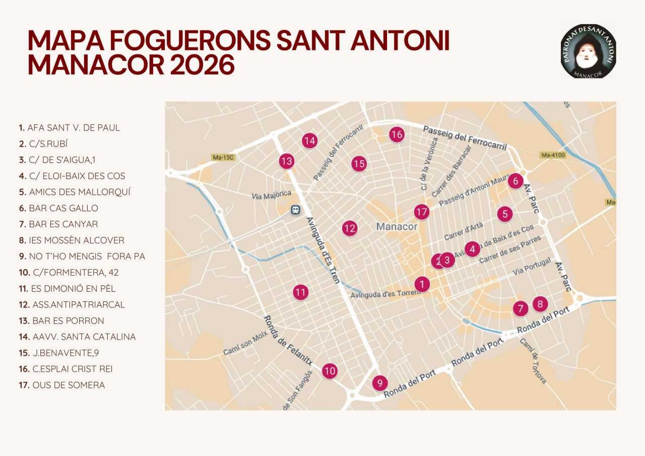 Mapa Foguerons Sant Antoni Manacor 2026