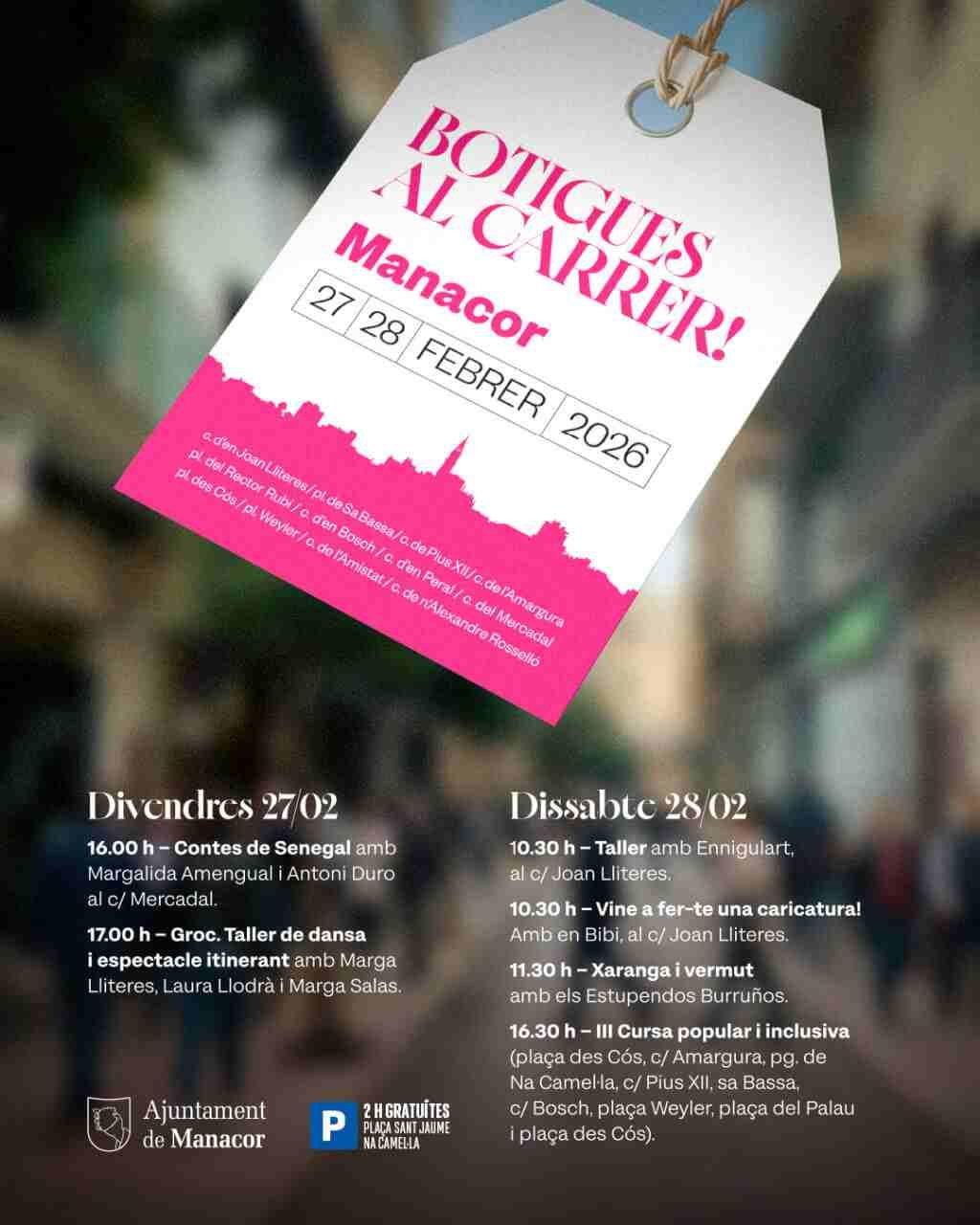 Cartel informativo del Ayuntamiento de Manacor sobre las jornadas Botigues al carrer y la Fira de les Oportunitats