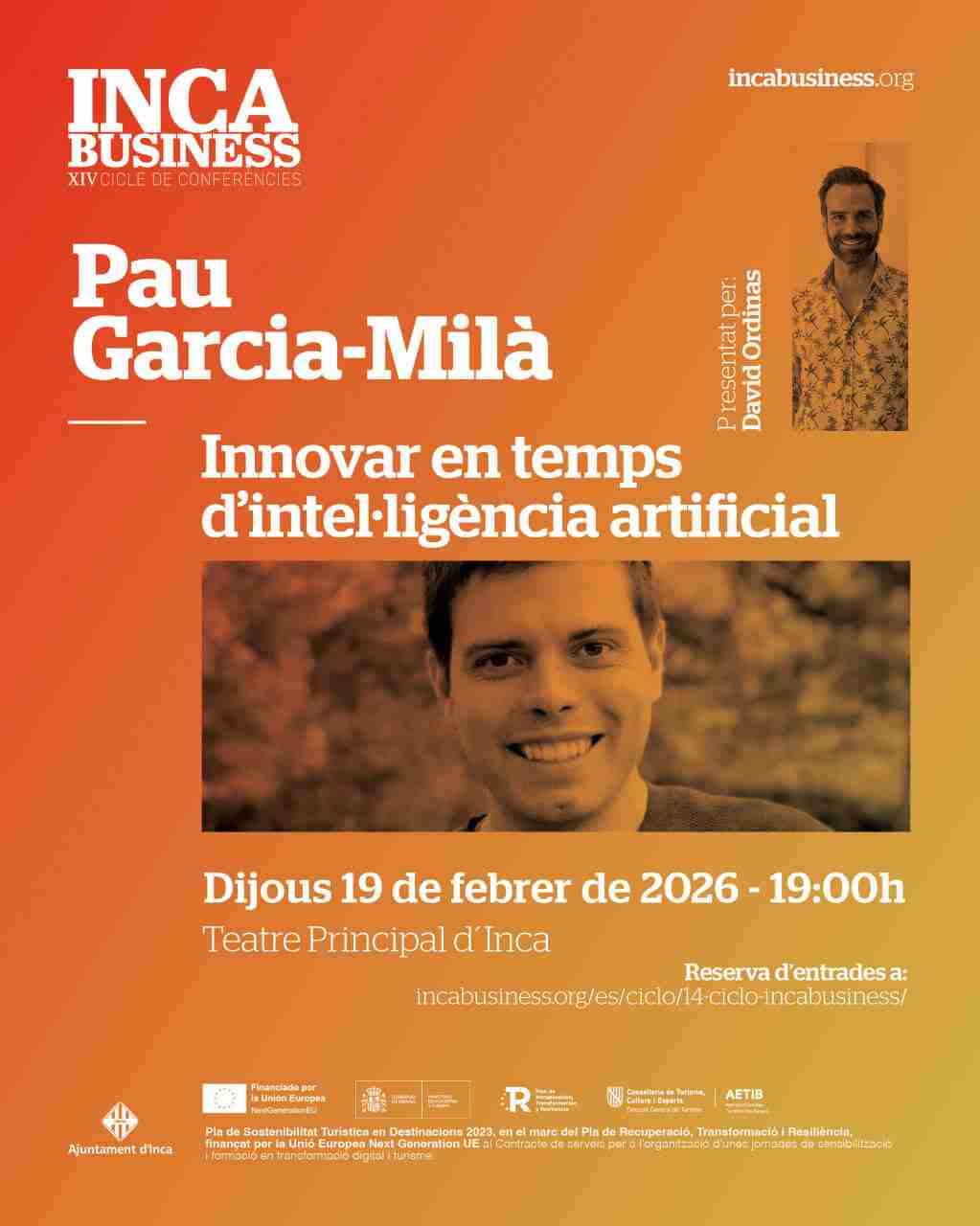 Cartel informativo de la conferencia de Pau Garcia-Milà sobre innovación y tecnología en Inca