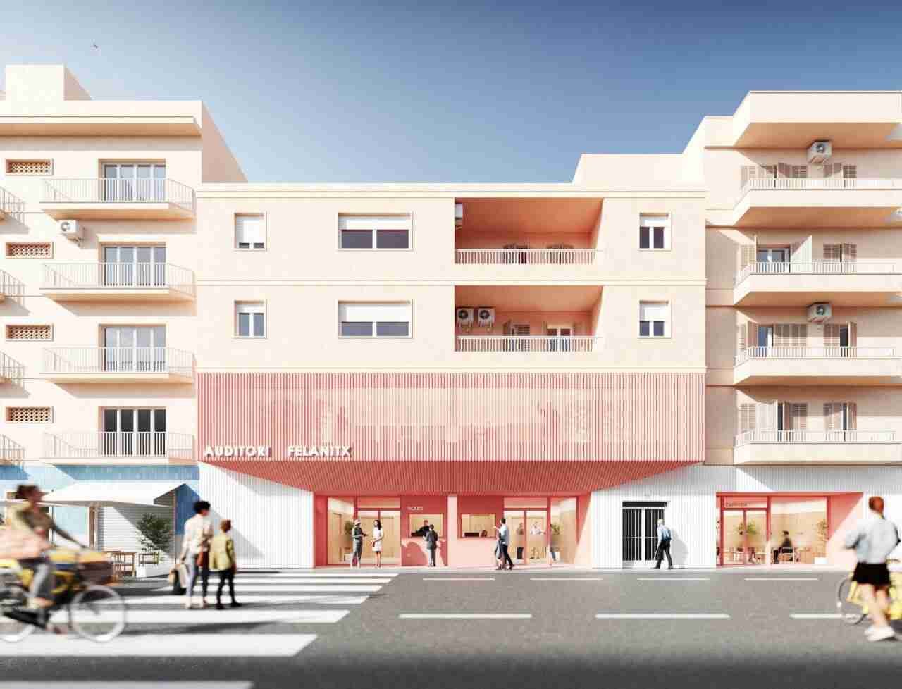 Recreación digital de la nueva fachada del Auditorio de Felanitx tras la reforma