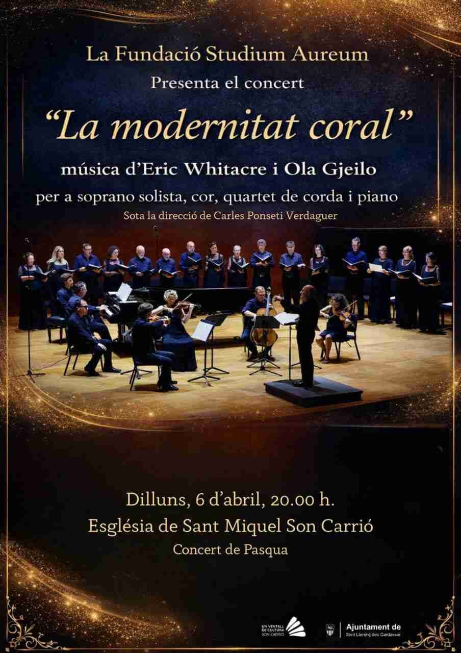 Cartel oficial del concierto de Pascua en Son Carrió con la imagen del coro y músicos en el escenario