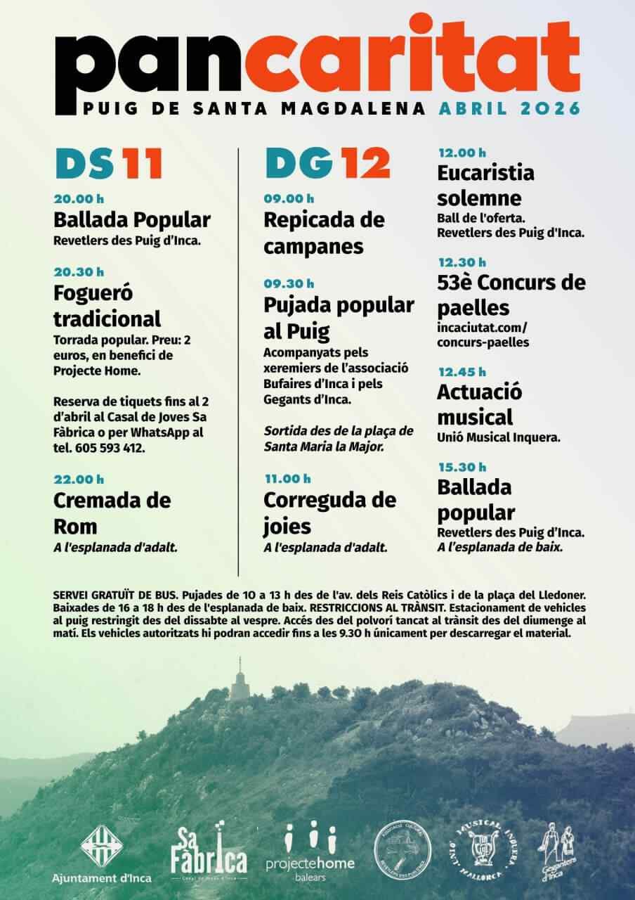 Programación completa de las fiestas del Pancaritat en Inca para los días 11 y 12 de abril