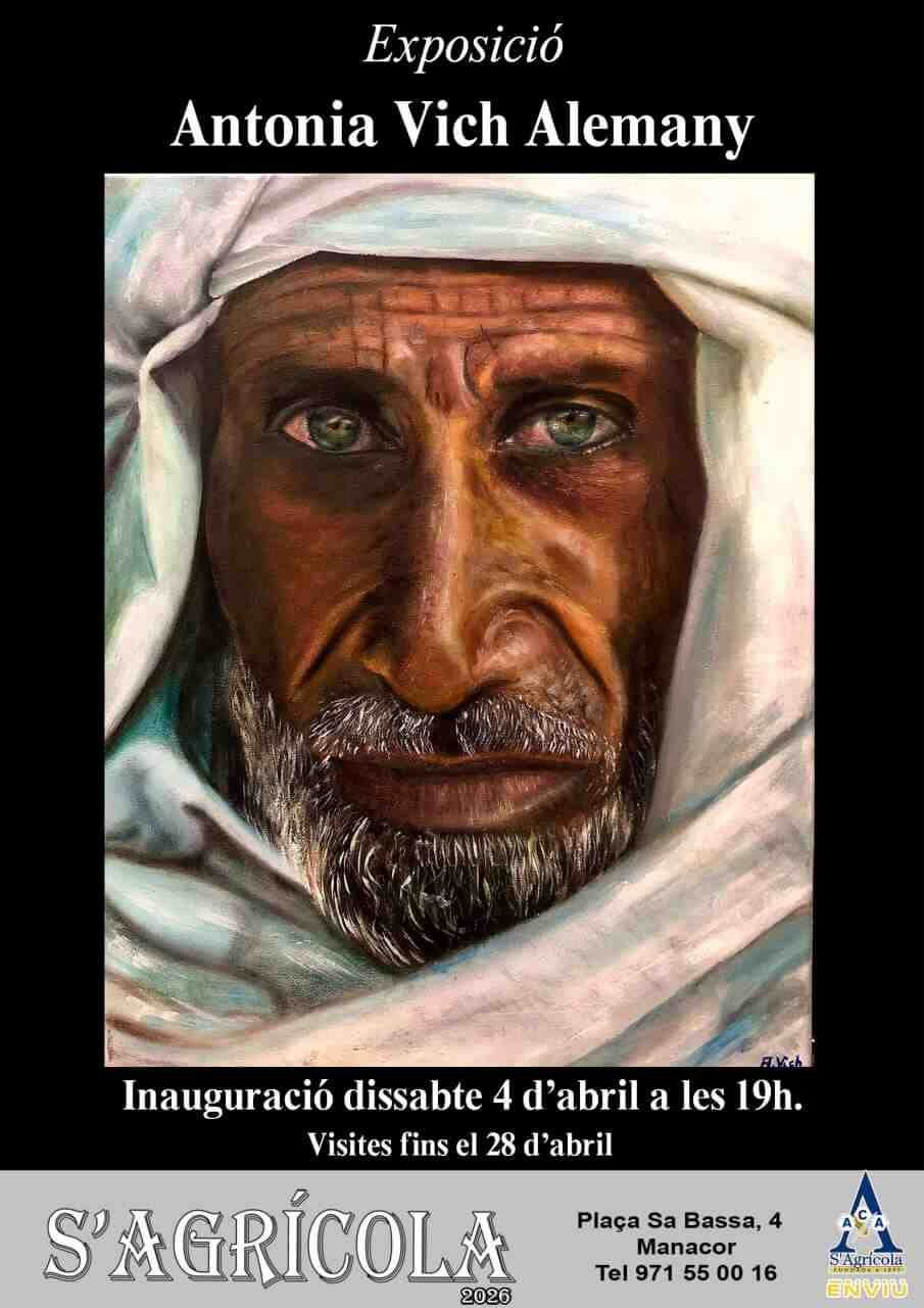 Cartel de la exposición de pintura de Antonia Vich Alemany con un retrato al óleo