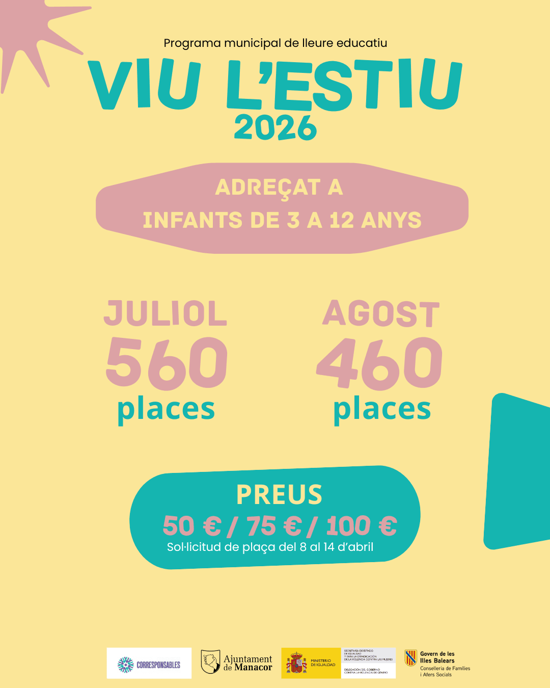 Cartel promocional de Viu l’Estiu 2026 con detalles de plazas, precios y fechas de inscripción