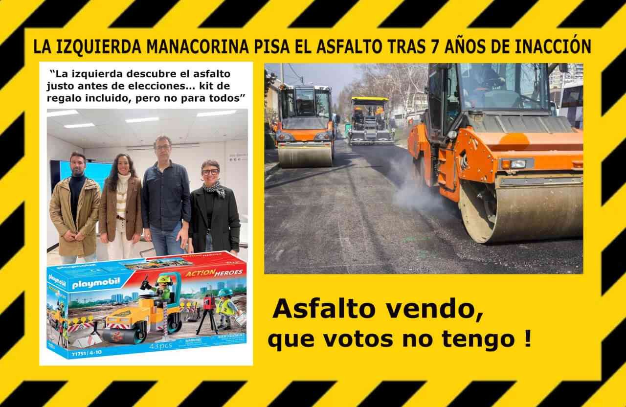 Fotomontaje sobre el plan de asfaltado en Manacor con el equipo de gobierno y maquinaria pesada