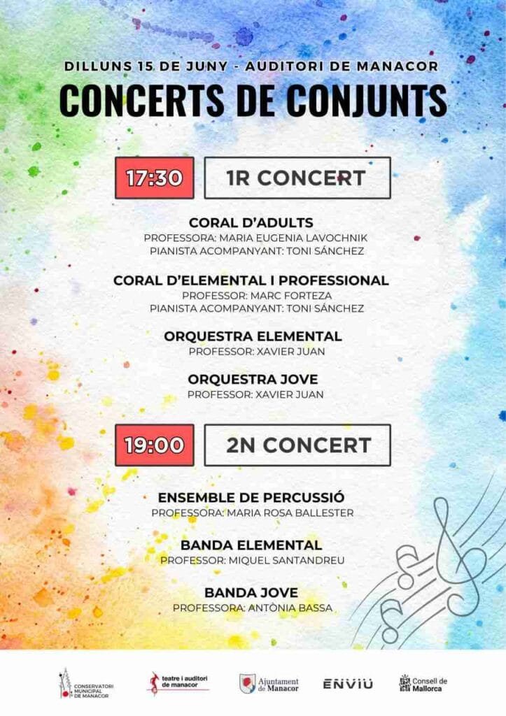 Cartel oficial de los Concerts de Conjunts del lunes 15 de junio en el Auditori de Manacor
