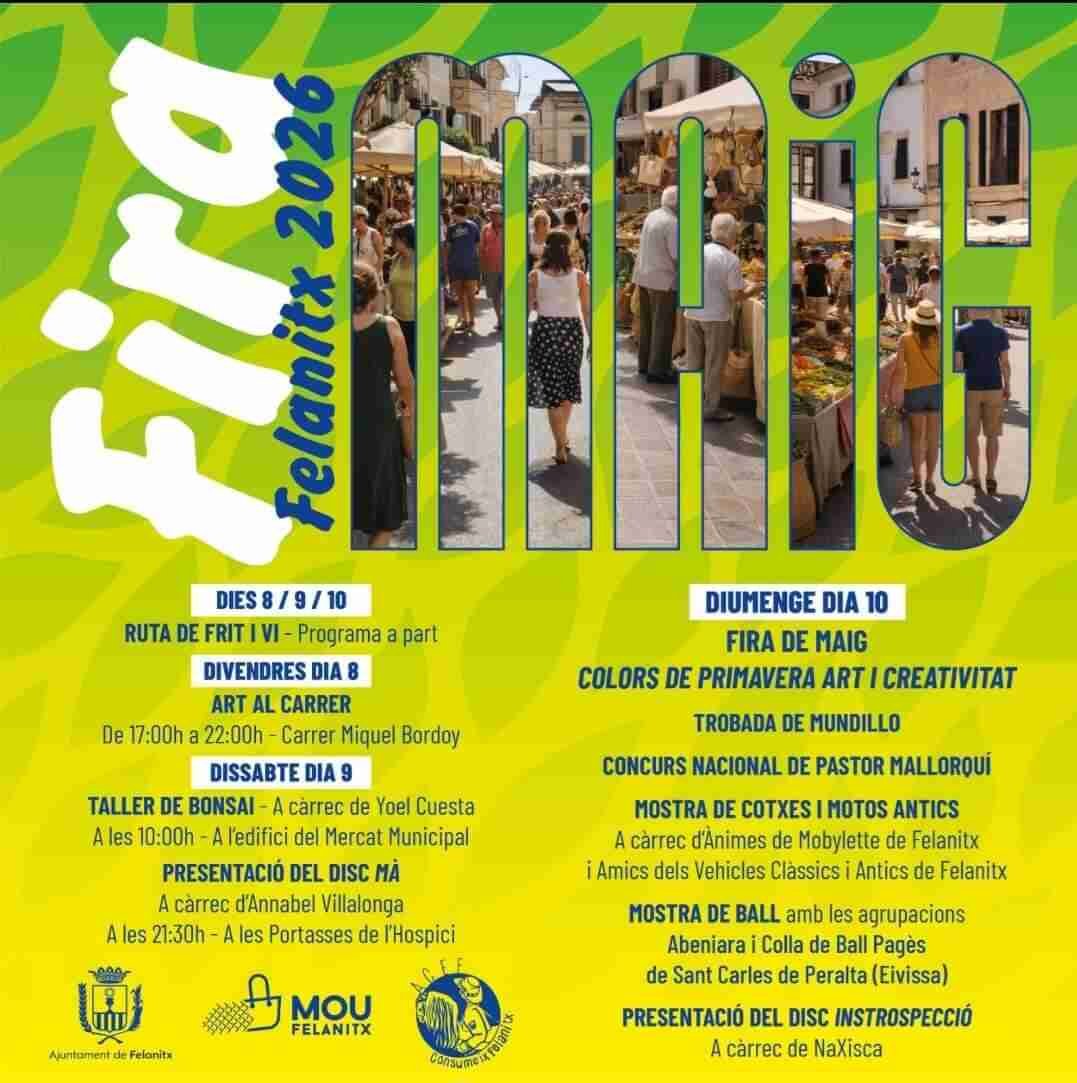 Cartel oficial de la Feria de Mayo de Felanitx 2026 con el programa de actos