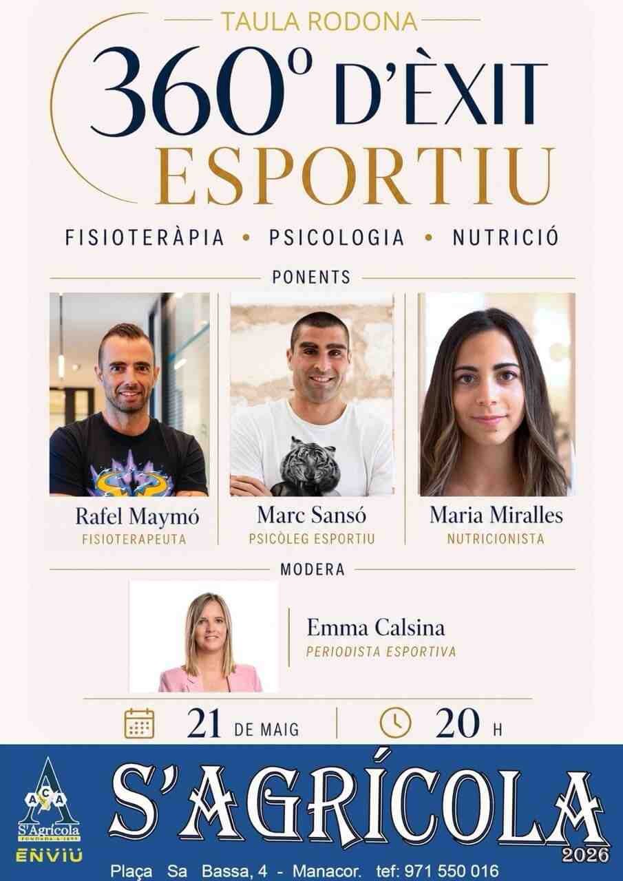 Cartel del evento 360º de Éxito Deportivo con Rafel Maymó, Marc Sansó, Maria Miralles y Emma Calsina