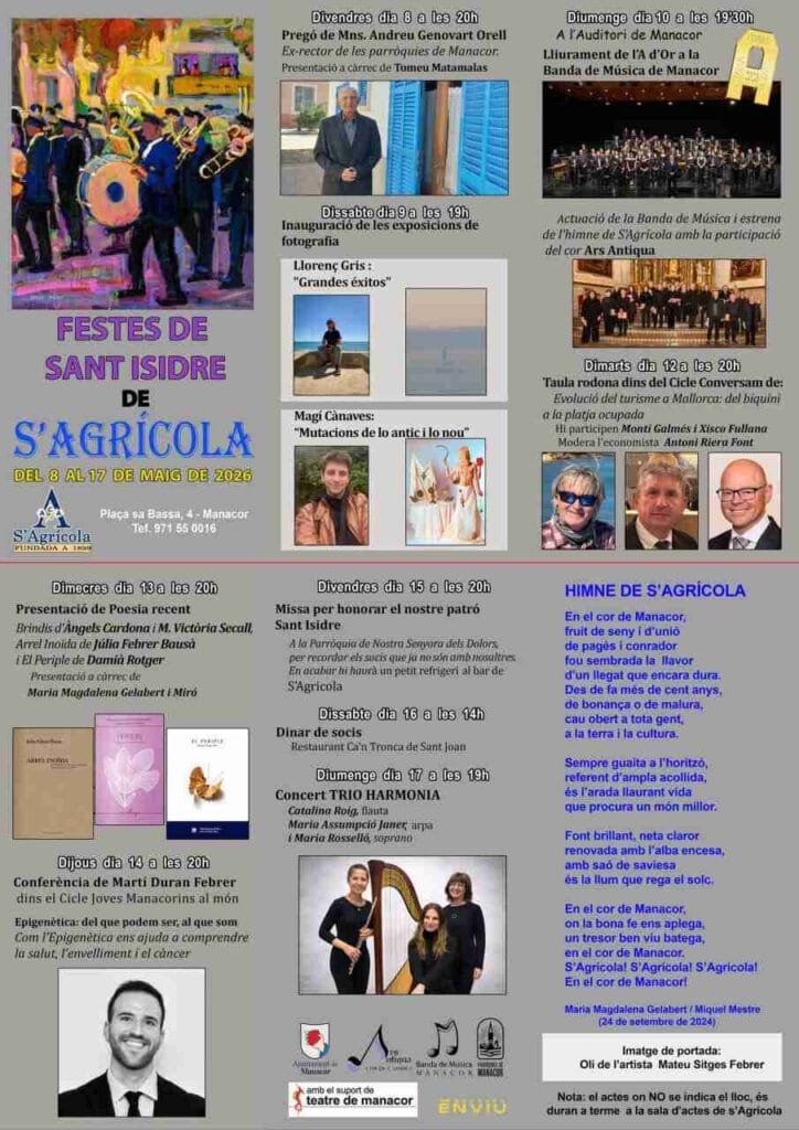 Programa completo de actos de las fiestas de San Isidro de s'Agrícola