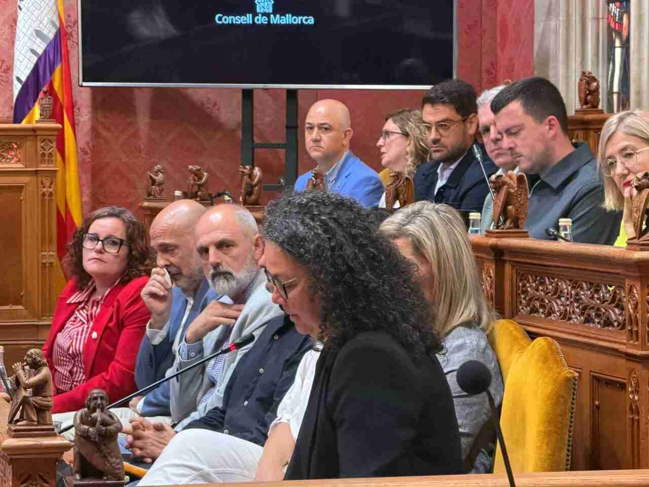 Catalina Cladera interviniendo en el pleno del Consell de Mallorca rodeada de miembros del Grupo Socialista