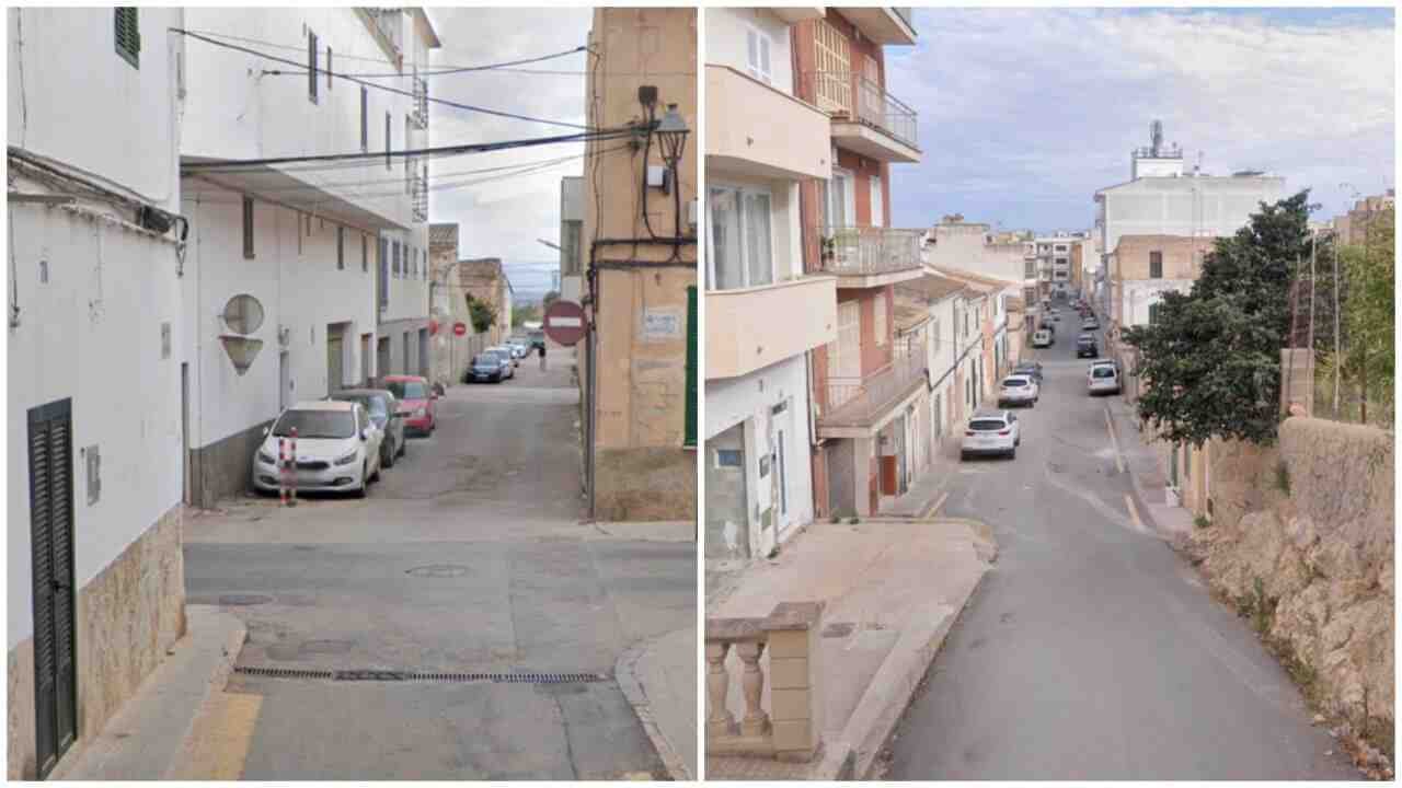 Collage de dos fotos que muestra las calles Joan Montserrat y des Frare en Felanitx