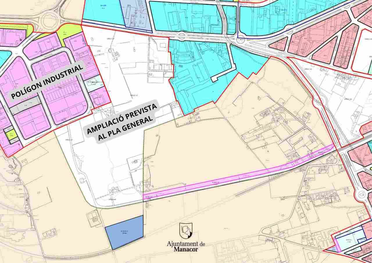 Plano técnico del Plan General con la delimitación de la ampliación prevista del polígono industrial de Manacor