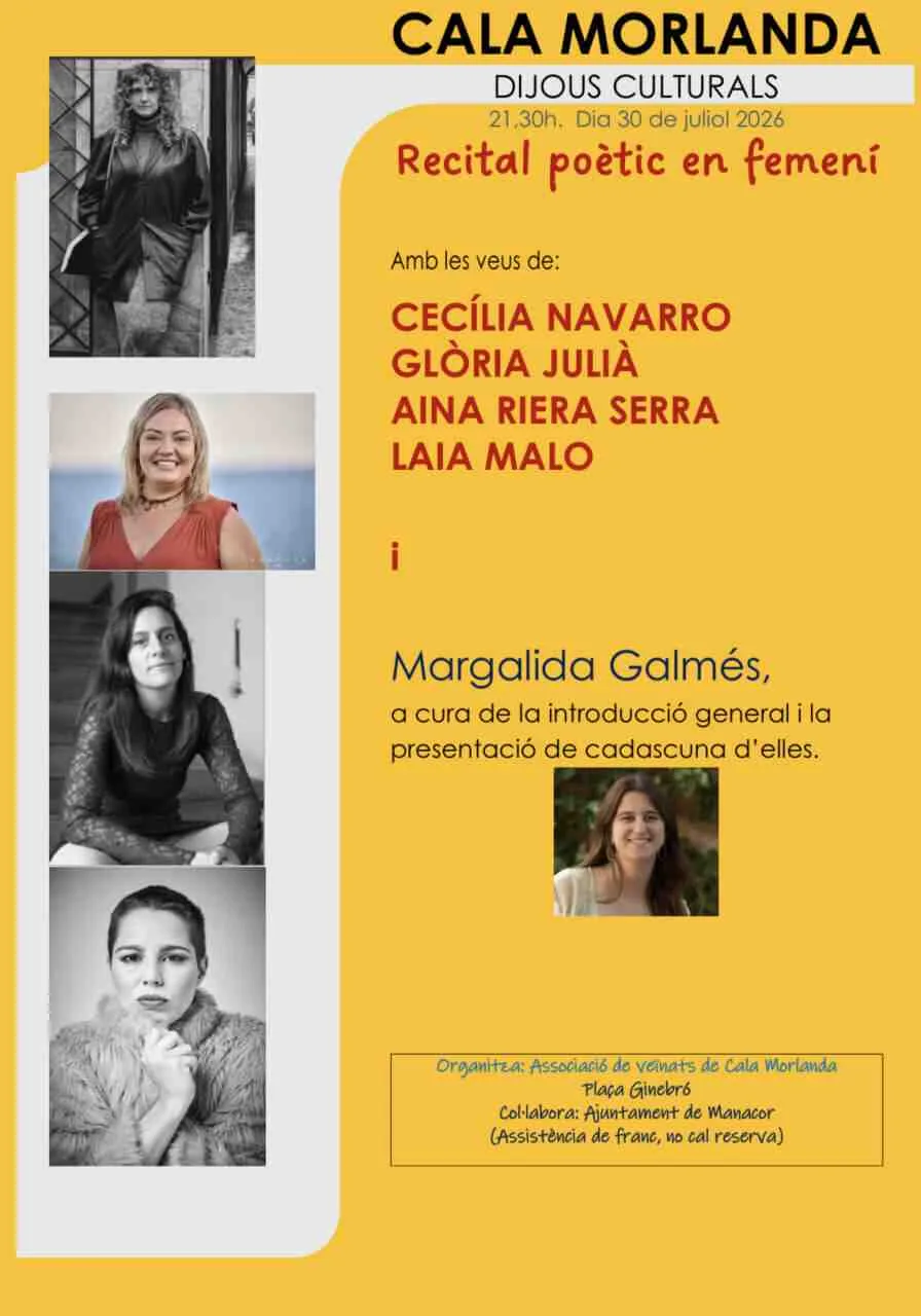 Cartel del recital de poetas en la plaza Ginebró de Cala Morlanda