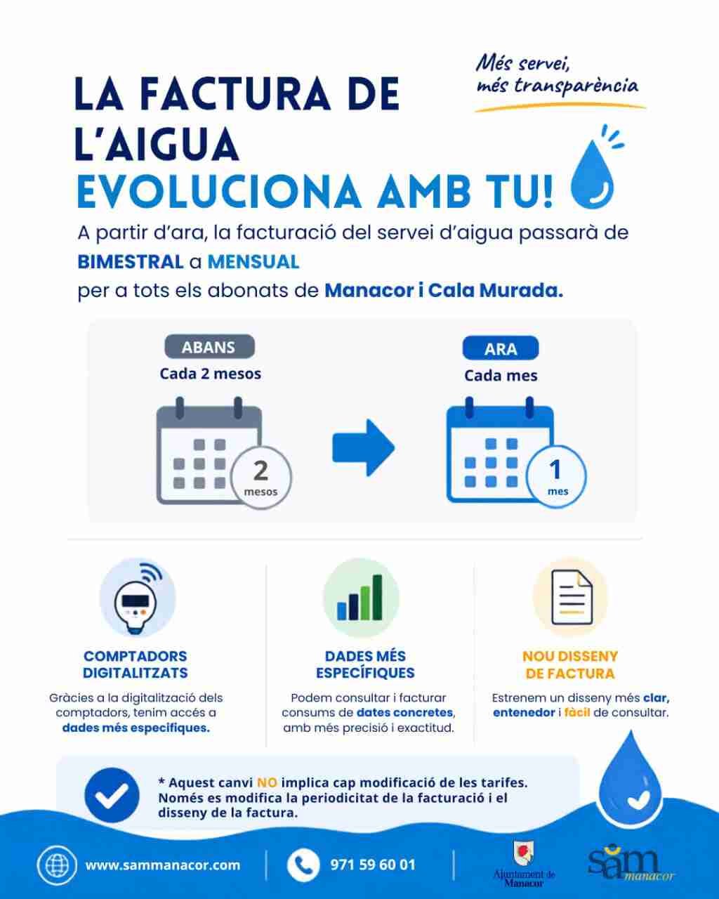 Infografía de la SAM explicativa sobre la transición de factura bimestral a mensual del agua