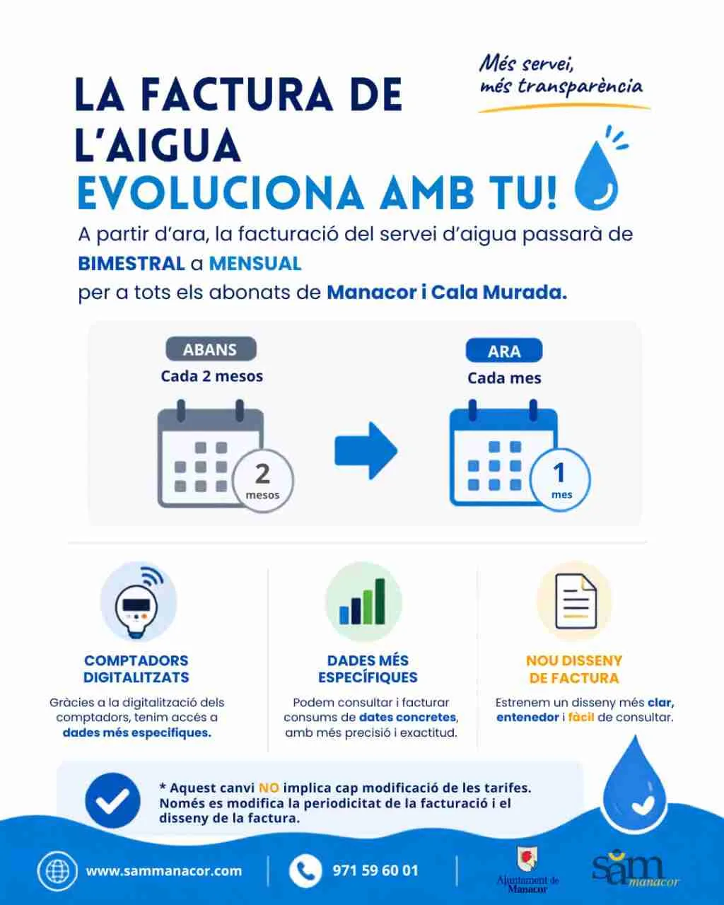 Infografía de la SAM explicativa sobre la transición de factura bimestral a mensual del agua