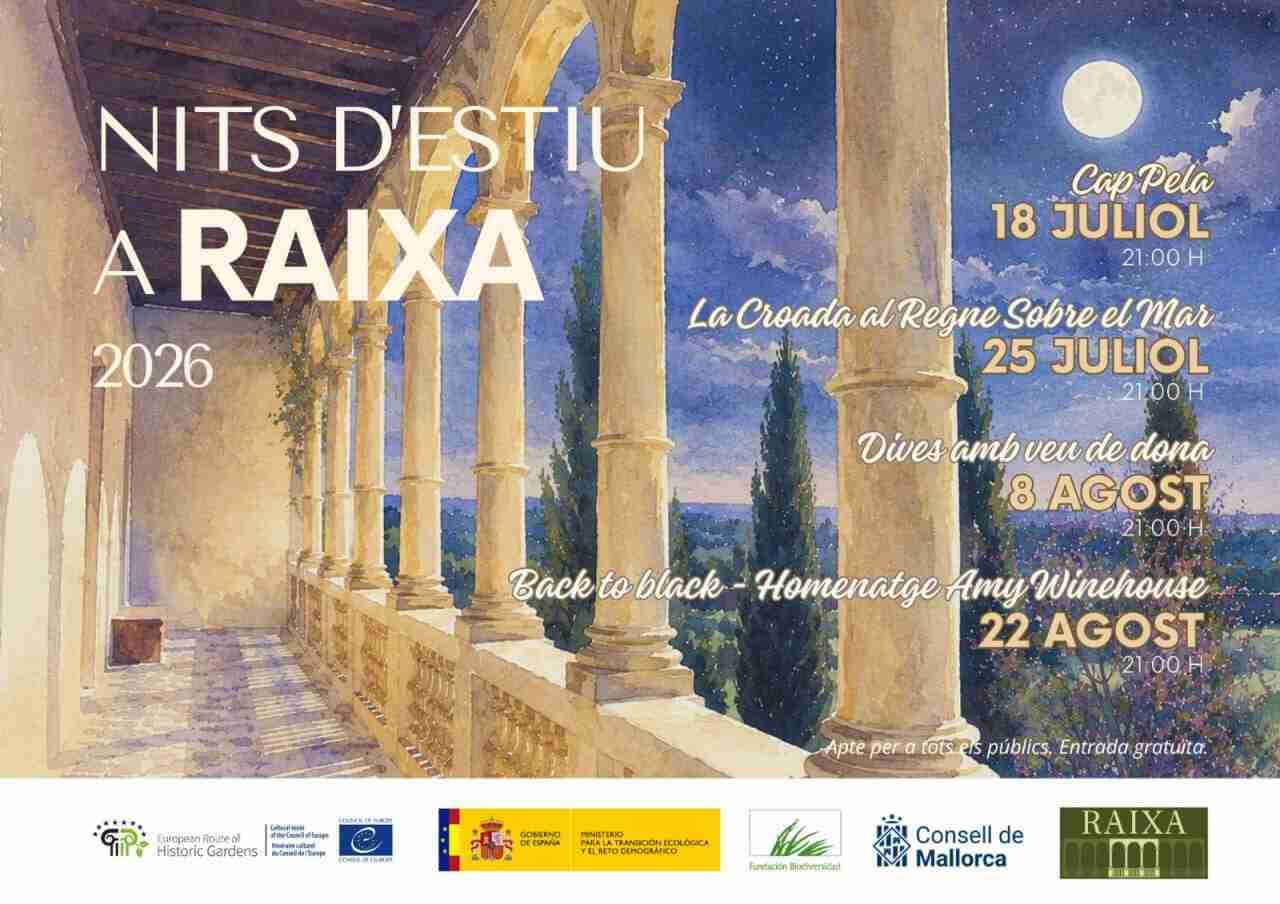 Cartel oficial del ciclo de conciertos Nits d'estiu a Raixa 2026