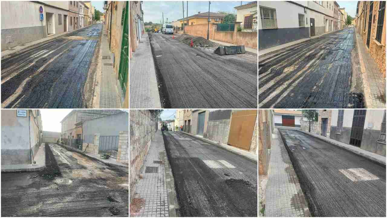 Vista en mosaico de trabajos de fresado y asfaltado en varias calles de Sant Llorenç