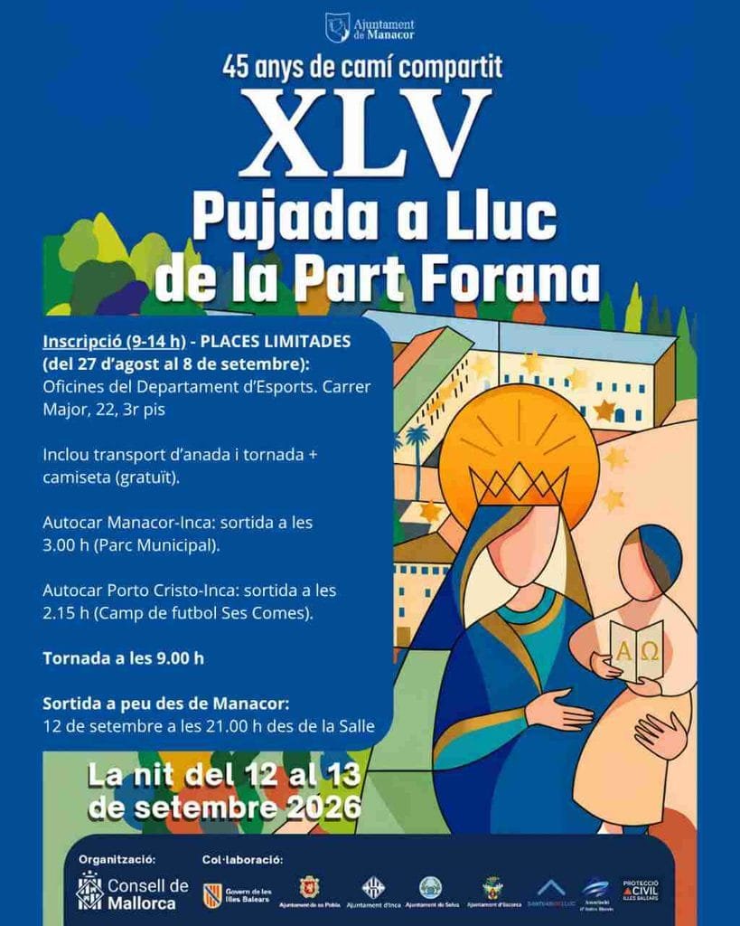 Cartel informativo de la 45 Pujada a Lluc a peu de la Part Forana en Manacor