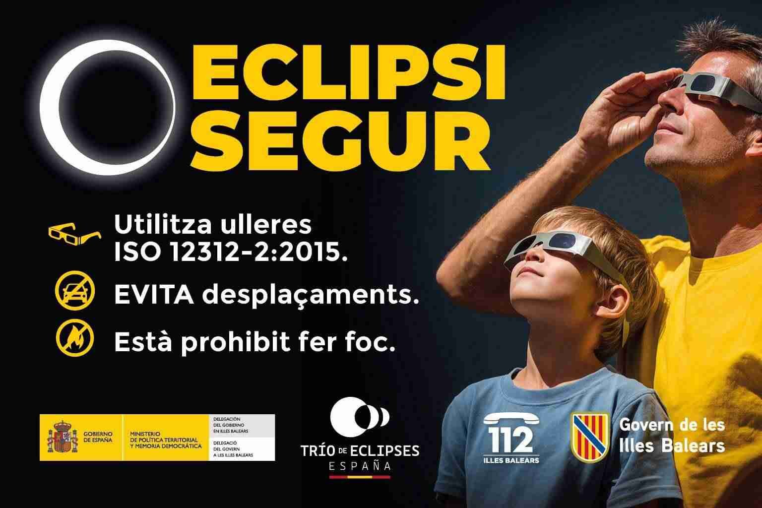 Cartel oficial Eclipsi Segur del Govern Balear con recomendaciones para el eclipse solar