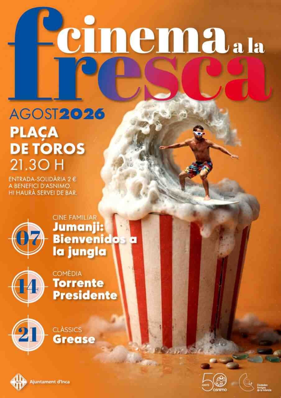 Cartel anunciador del ciclo Cinema a la Fresca en Inca con la programación de películas de agosto de 2026