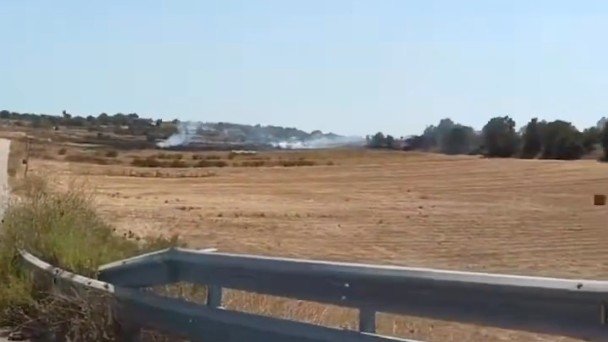 Humo provocado por un incendio forestal en un campo junto a la carretera