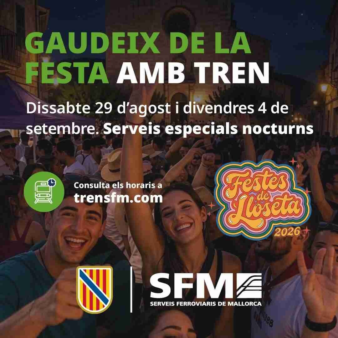 Cartel con los trenes nocturnos para las fiestas de Lloseta