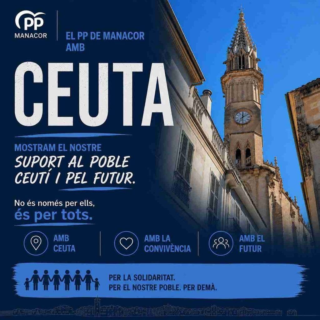Cartel difundido por el Partido Popular de Manacor en sus redes sociales en apoyo al pueblo de Ceuta