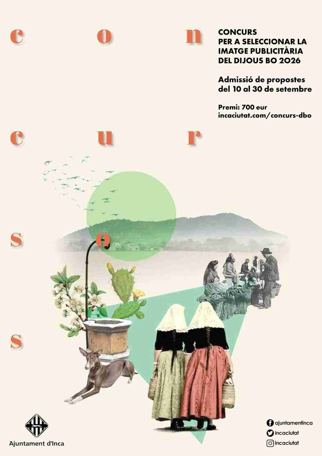 Cartel informativo del concurso para seleccionar la imagen publicitaria del Dijous Bo 2026 de Inca