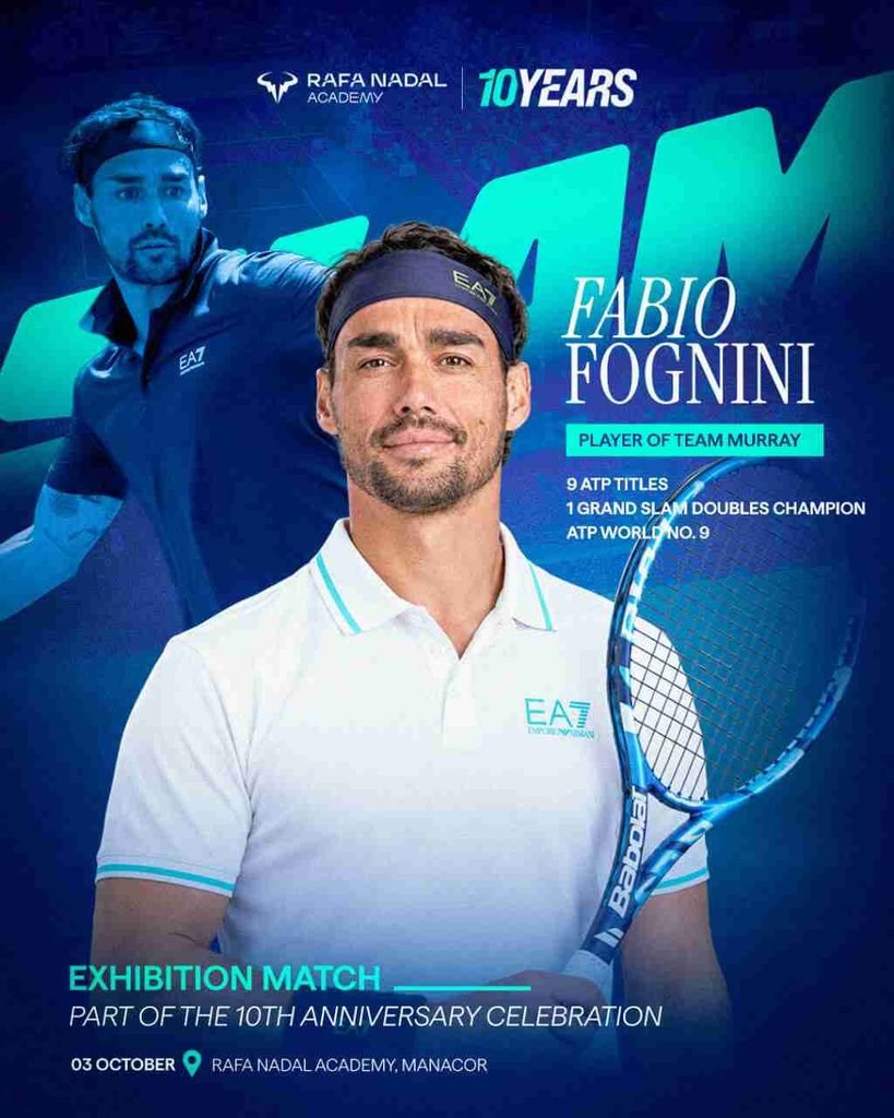 Cartel de Fabio Fognini como integrante del Team Murray para el Rafa Nadal Academy Slam