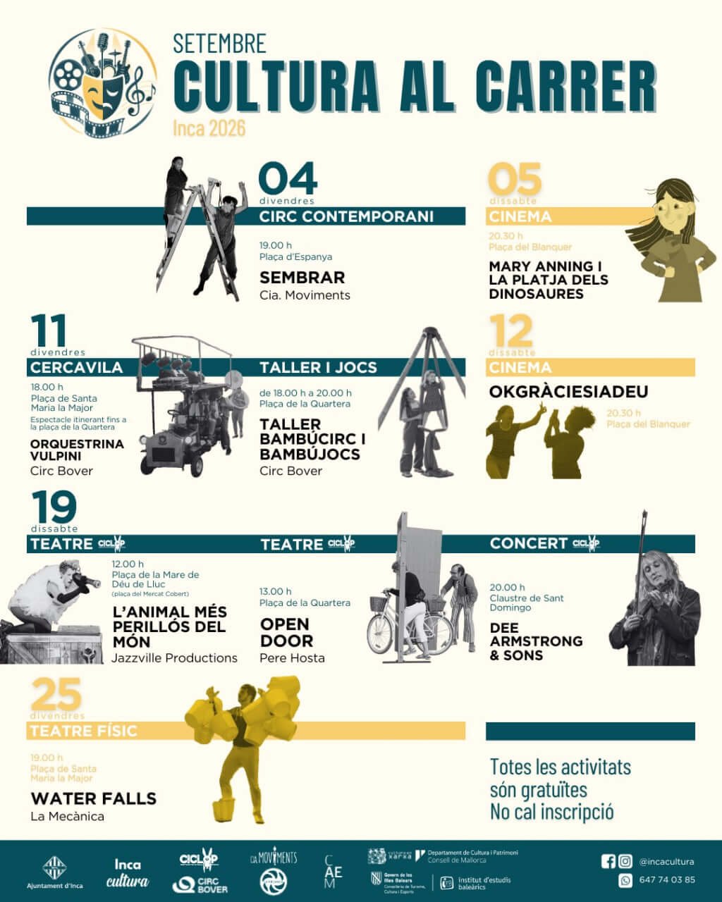 Cartel informativo con la programación de actividades y fechas de Setembre cultura al carrer 2026 en Inca