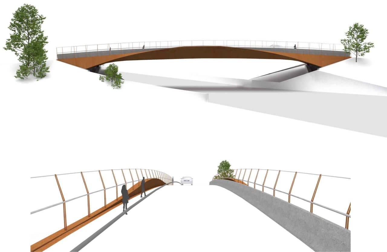 Infografia del puente elevado que sustituira al paso a nivel del tren en Santa Maria