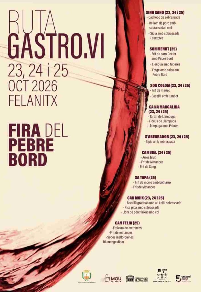 Cartel de la Ruta Gastro.Vi con los bares participantes de Felanitx
