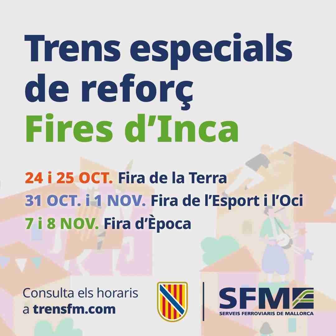 Cartel informativo de los trenes especiales de refuerzo para las Ferias de Inca