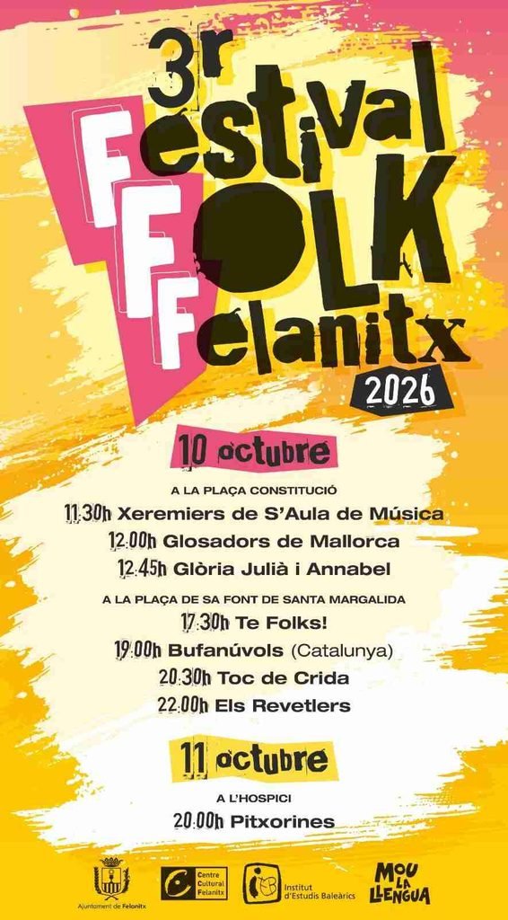 Cartel con los horarios y actuaciones del 3r Festival Folk de Felanitx